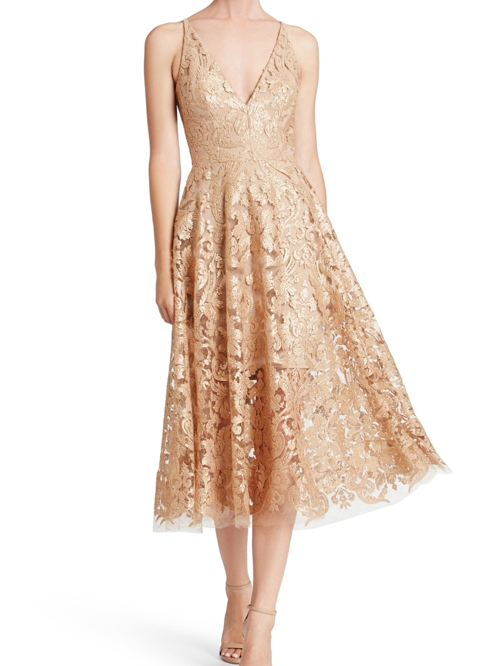 Dress The Population Blair Embellished Lace Midi Dress, Medium